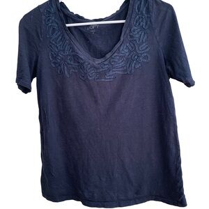 Loft Navy T Shirt Size M Decorative Scoop Neck